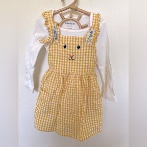Baby Boden Novelty Pinny Dress Set Yellow Gingham Bunny